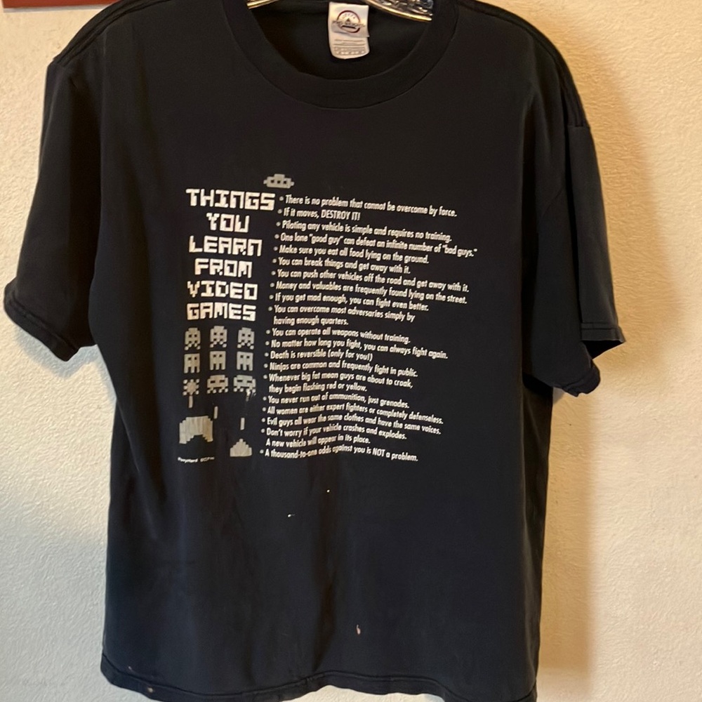Things You Learn from Video Games Delta Pro Weight Faded Black T-Shirt‎